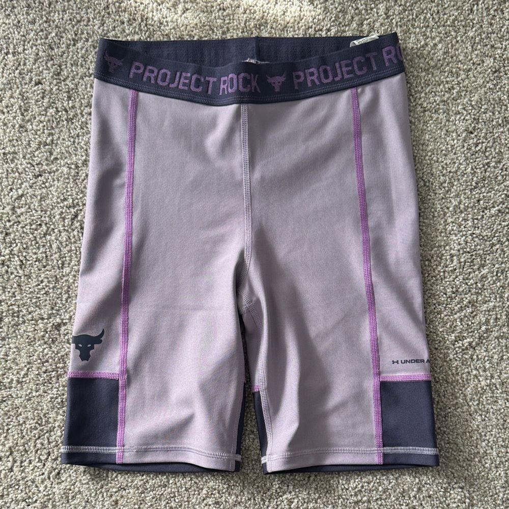 Under Armour Project Rock Lavender and Dark Purple Athletic biker Shorts